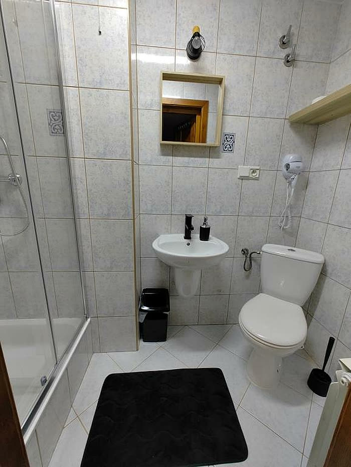 Prywatna łazienka przy pokoju nr 5 — prysznic, umywalka i WC